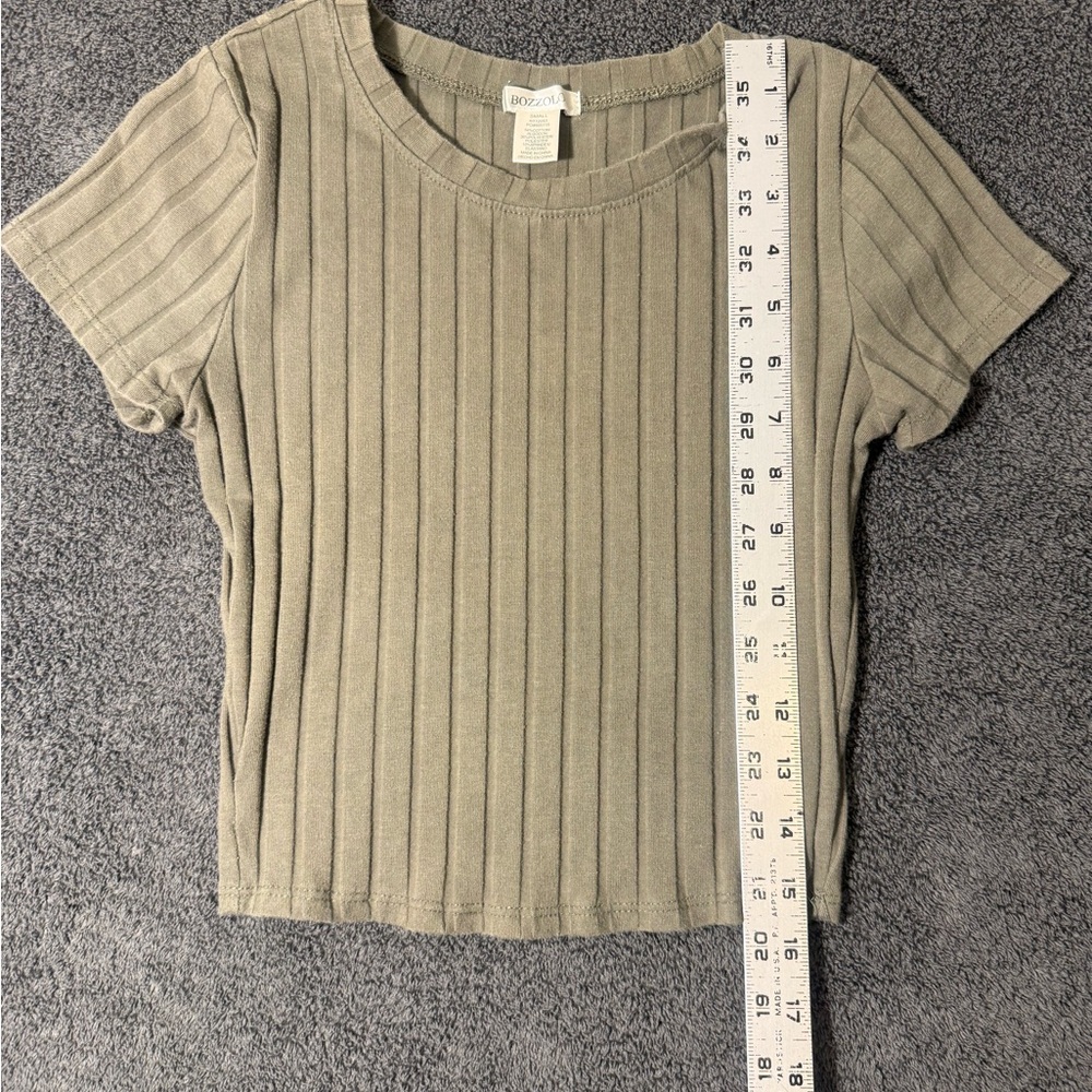 Set of Bozzolo Olive and Pink Green Ribbed Short Sleeve Tee - Picture 5 of 5